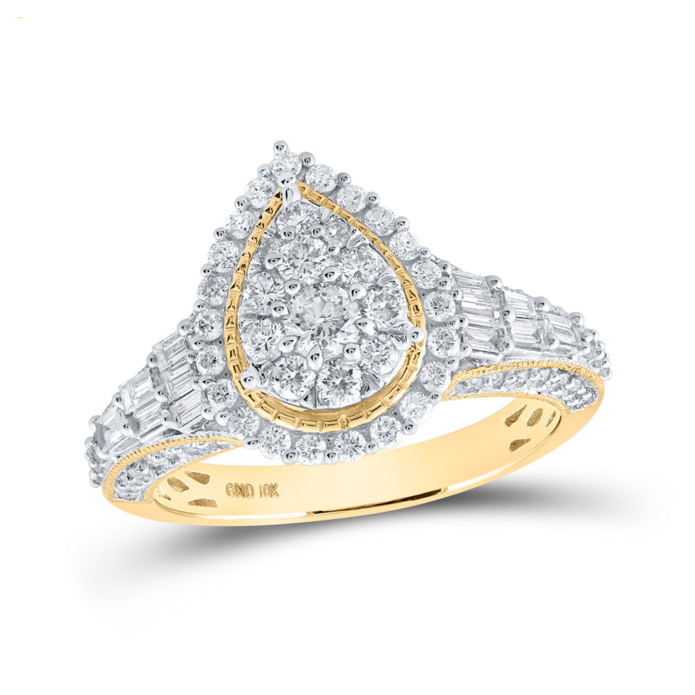 10K Yellow Or White Gold  Womens Round Diamond Teardrop Ring 1-1/4 Cttw, Womens Size: 5-10