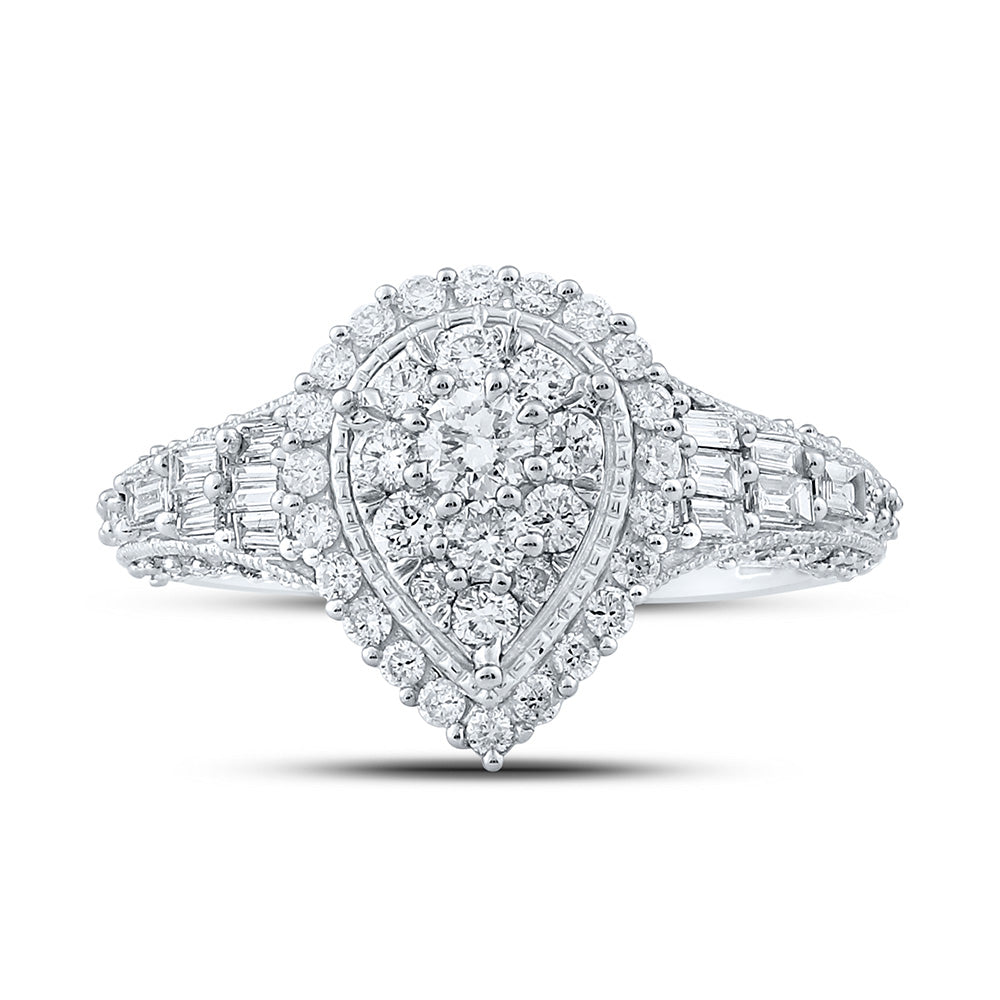 10K Yellow Or White Gold  Womens Round Diamond Teardrop Ring 1-1/4 Cttw, Womens Size: 5-10