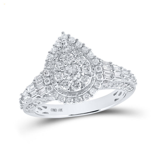 10K Yellow Or White Gold  Womens Round Diamond Teardrop Ring 1-1/4 Cttw, Womens Size: 5-10