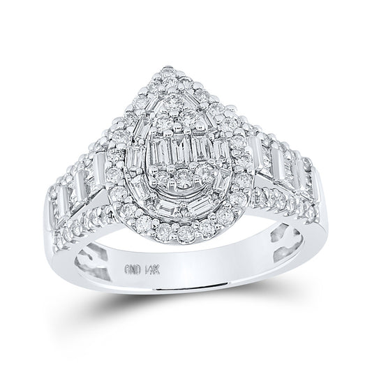 14K White Gold Womens Round Diamond Teardrop Ring 1 Cttw, Womens Size: 5-10