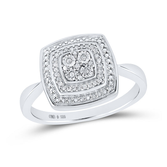Sterling Silver Womens Round Diamond Square Ring 1/12 Cttw, Womens Size: 5-10
