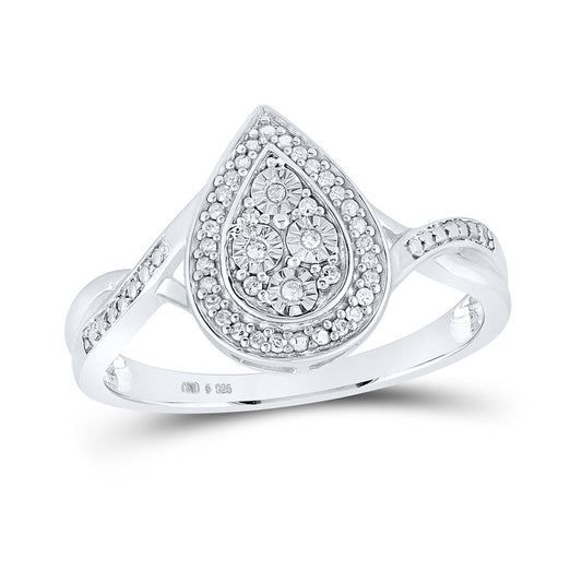 Sterling Silver Womens Round Diamond Teardrop Ring 1/12 Cttw, Womens Size: 5-10