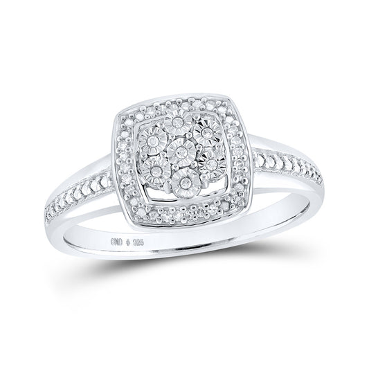 Sterling Silver Womens Round Diamond Square Ring 1/20 Cttw, Womens Size: 5-10