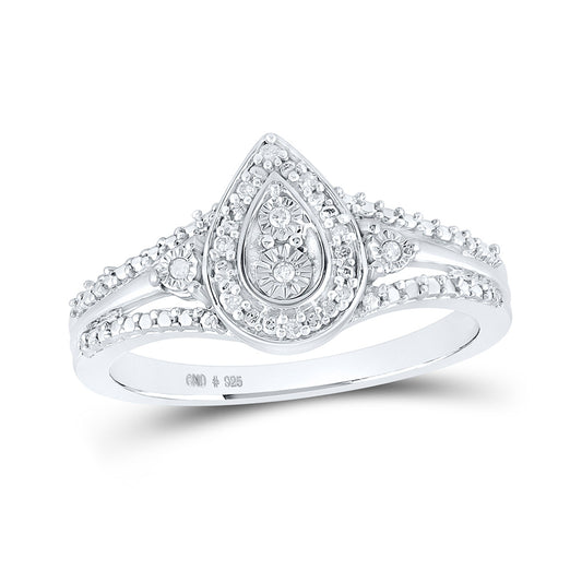 Sterling Silver Womens Round Diamond Teardrop Ring 1/20 Cttw, Womens Size: 5-10