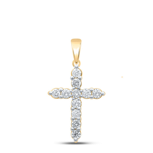 14K Yellow Gold Womens Round Diamond Cross Pendant 1 Cttw