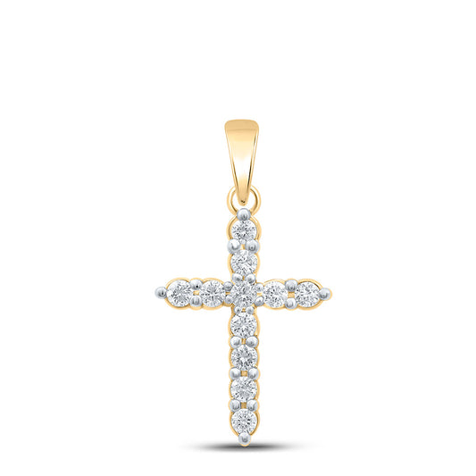 10K Yellow Gold Womens Round Diamond Cross Pendant 1/4 Cttw, Length: 0.91 In, Width: 0.46 In