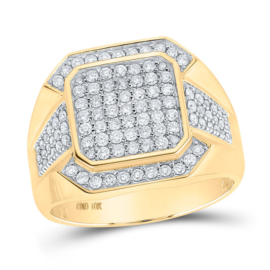 10K Yellow Gold Mens Round Diamond Square Ring 1 Cttw, Mens Size: 7-13