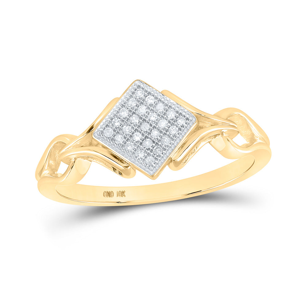 10K Yellow Or White Gold  Womens Round Diamond Offset Square Ring 1/12 Cttw, Womens Size: 5-10