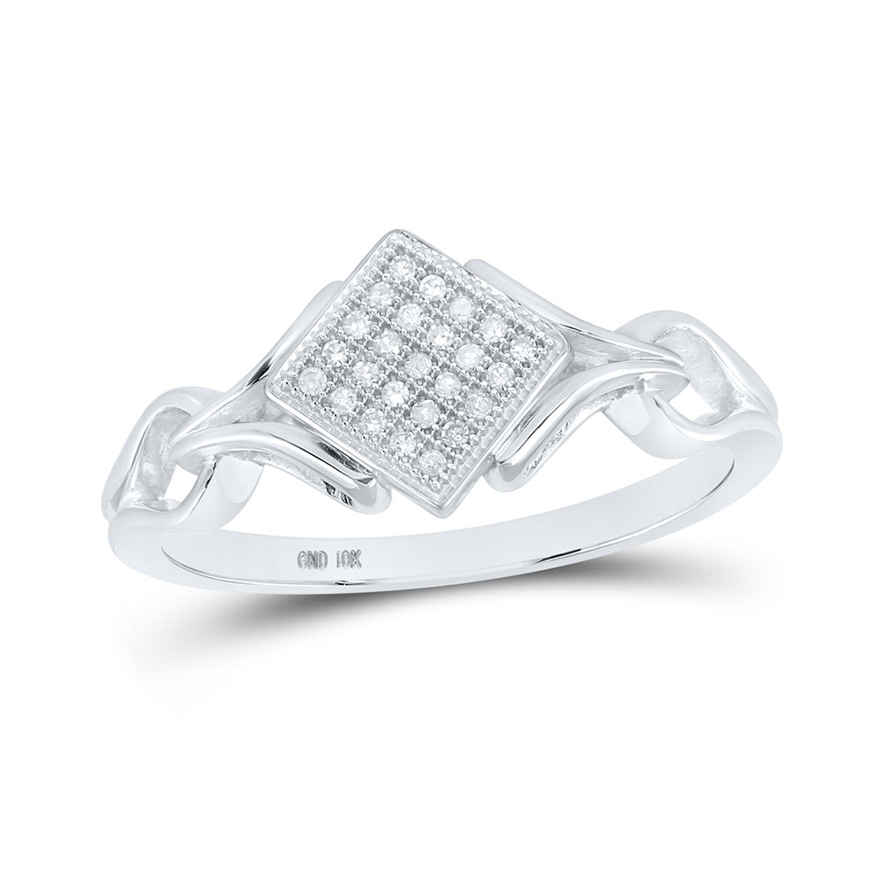 10K Yellow Or White Gold  Womens Round Diamond Offset Square Ring 1/12 Cttw, Womens Size: 5-10