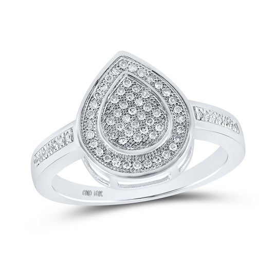 10K White Gold Womens Round Diamond Teardrop Ring 1/5 Cttw, Womens Size: 5-10