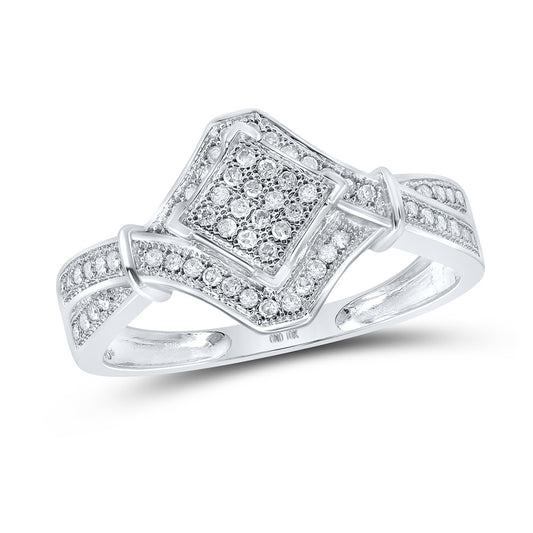 10K White Gold Womens Round Diamond Offset Square Ring 1/5 Cttw, Womens Size: 5-10