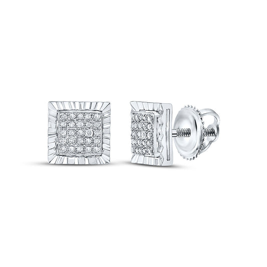 Sterling Silver Womens Round Diamond Square Earrings 1/6 Cttw
