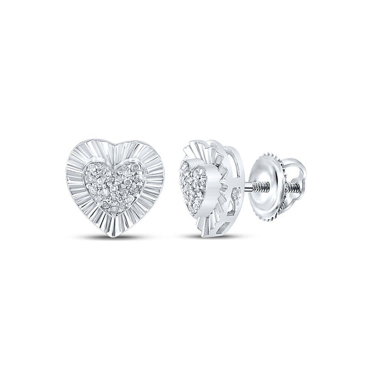 Sterling Silver Womens Round Diamond Heart Earrings 1/6 Cttw, Length: 0.29 In, Width: 0.31 In