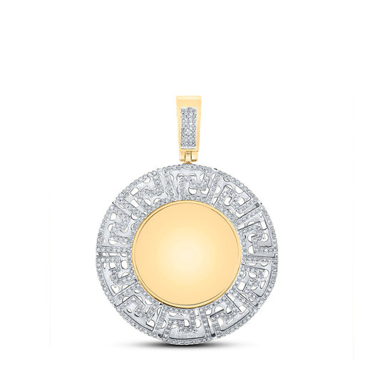 10K Yellow Gold Mens Round Diamond Greek Key Memory Circle Charm Pendant 1 Cttw, Length: 2.11 In, Width: 1.55 In