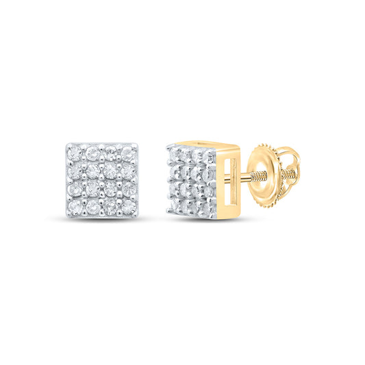 Sterling Silver Or Yellow-tone Sterling Silver Womens Round Diamond Square Earrings