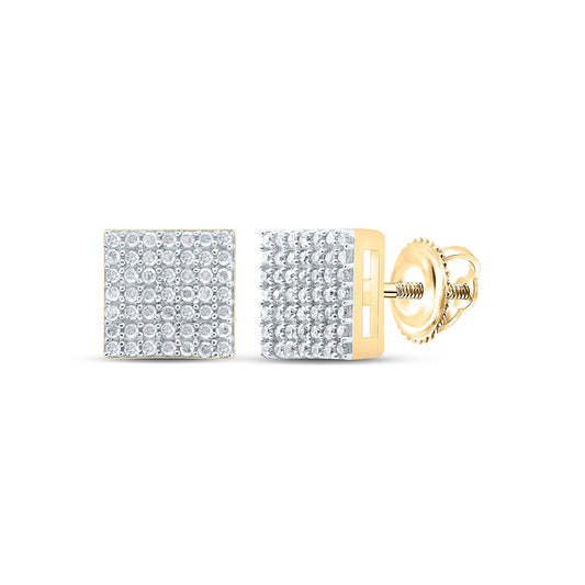 Sterling Silver Or Yellow-tone Sterling Silver Womens Round Diamond Square Earrings