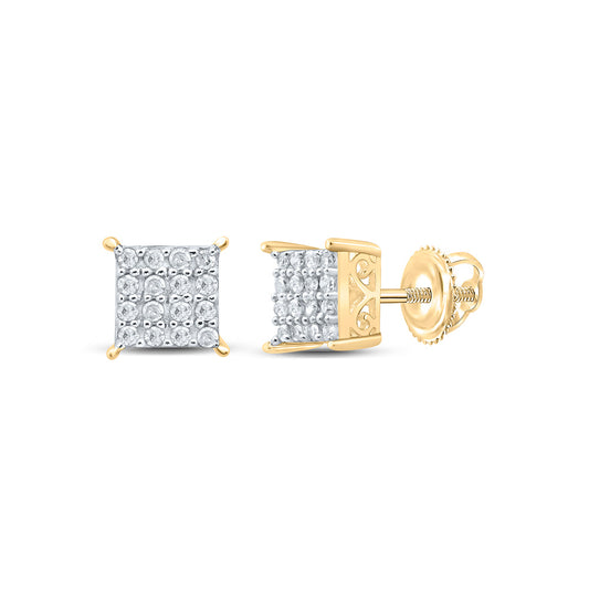 Sterling Silver Or Yellow-tone Sterling Silver Womens Round Diamond Square Earrings