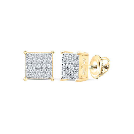 Sterling Silver Or Yellow-tone Sterling Silver Womens Round Diamond Square Earrings