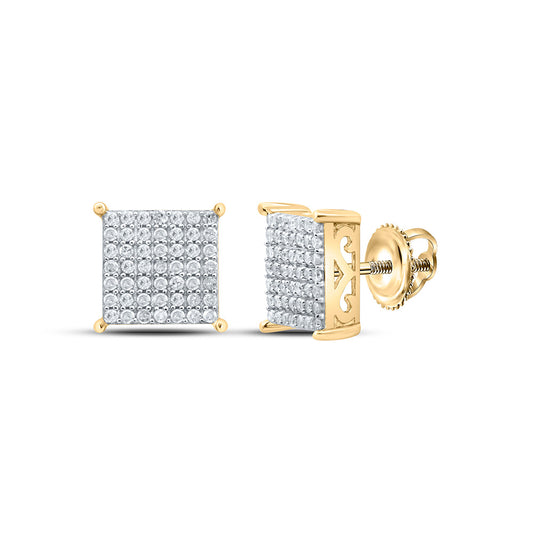 Sterling Silver Or Yellow-tone Sterling Silver Womens Round Diamond Square Earrings