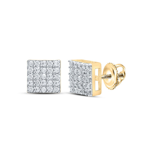 Sterling Silver Or Yellow-tone Sterling Silver Womens Round Diamond Square Earrings
