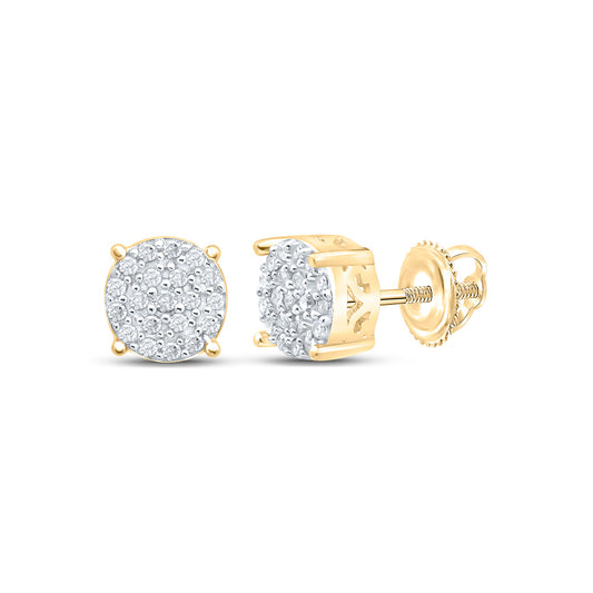 Sterling Silver Or Yellow-tone Sterling Silver Womens Round Diamond Cluster Earrings