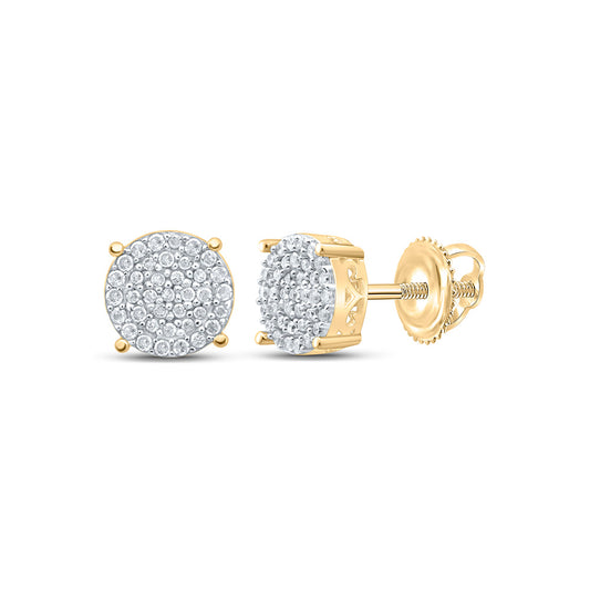 Sterling Silver Or Yellow-tone Sterling Silver Womens Round Diamond Cluster Earrings
