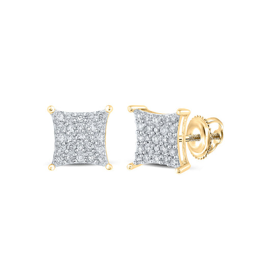 10K Yellow Gold Womens Round Diamond Square Earrings 1/4 Cttw