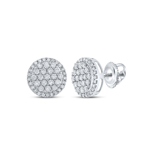 10K White Gold Womens Round Diamond Cluster Earrings 1/2 Cttw