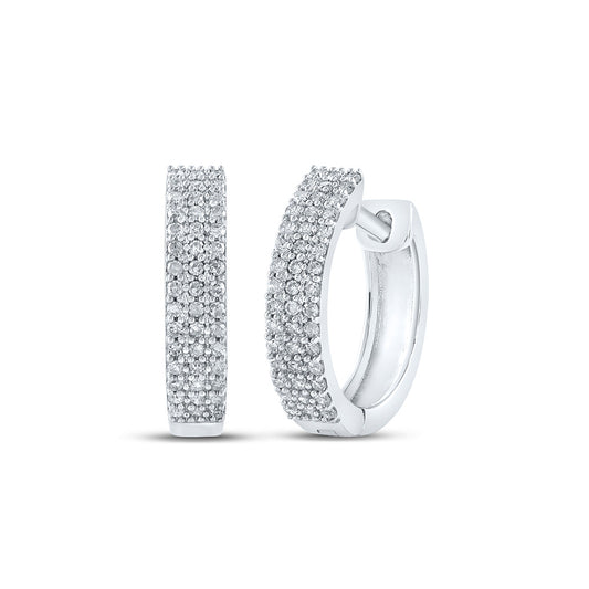 10K White Or Yellow Gold Womens Round Diamond Hoop Earrings