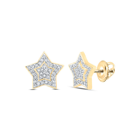 10K Yellow Gold Womens Round Diamond Star Earrings 1/5 Cttw