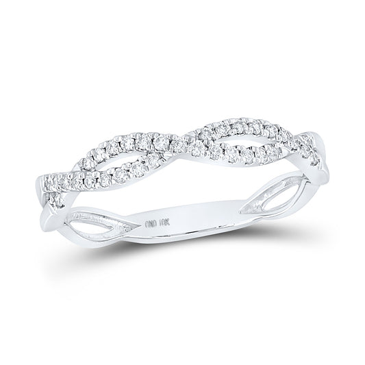 10K White Gold Womens Round Diamond Twist Stackable Band Ring 1/6 Cttw, Womens Size: 5-10