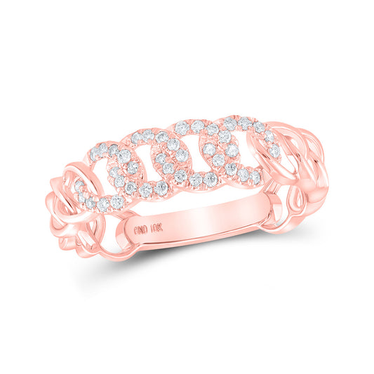 10K Rose Gold Womens Round Diamond Curb Link Stackable Band Ring 1/6 Cttw, Womens Size: 5-10