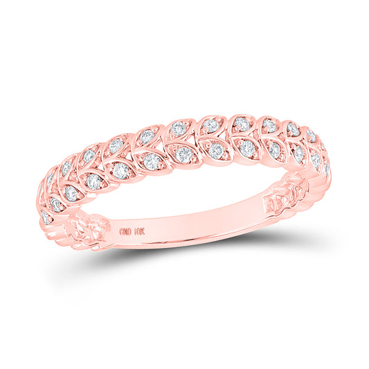10K Rose Gold Womens Round Diamond Vine Leaf Stackable Band Ring 1/6 Cttw, Womens Size: 5-10
