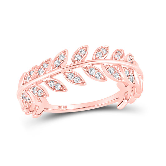 10K Rose Gold Womens Round Diamond Leaf Stackable Band Ring 1/8 Cttw, Womens Size: 5-10