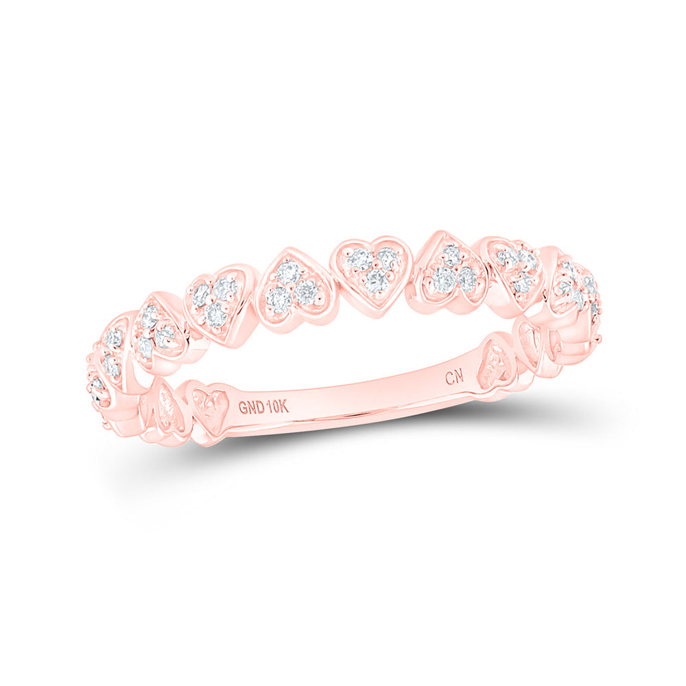 10K Rose Gold Womens Round Diamond Heart Stackable Band Ring 1/8 Cttw, Womens Size: 5-10