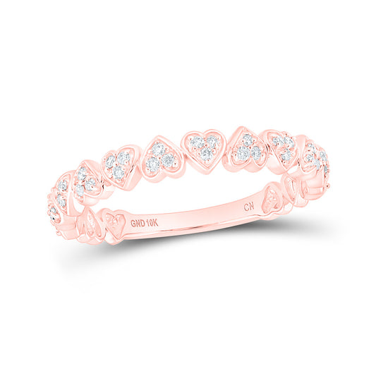 10K Rose Gold Womens Round Diamond Heart Stackable Band Ring 1/8 Cttw, Womens Size: 5-10