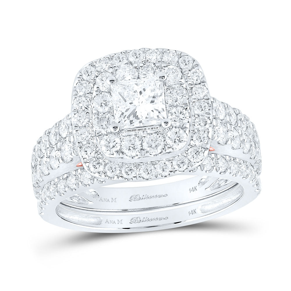 14K Two-tone Gold Princess Diamond Halo Bridal Wedding Ring Band Set 1/2 Cttw, Womens Size: 5-10