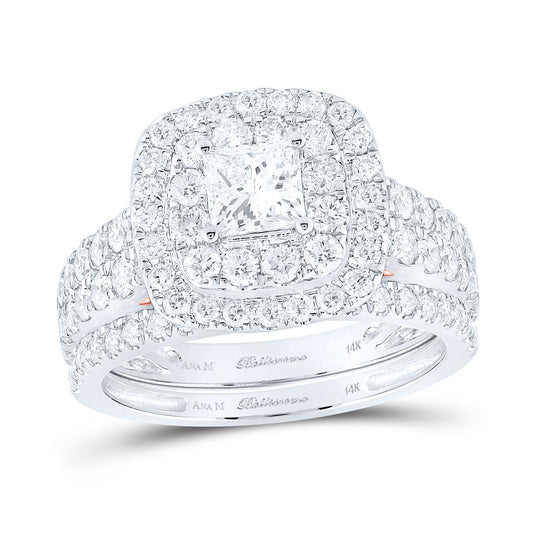 14K Two-tone Gold Princess Diamond Halo Bridal Wedding Ring Band Set 1/2 Cttw, Womens Size: 5-10