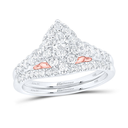 14K Two-tone Gold Marquise Diamond Bridal Wedding Ring Band Set 1 Cttw, Womens Size: 5-10