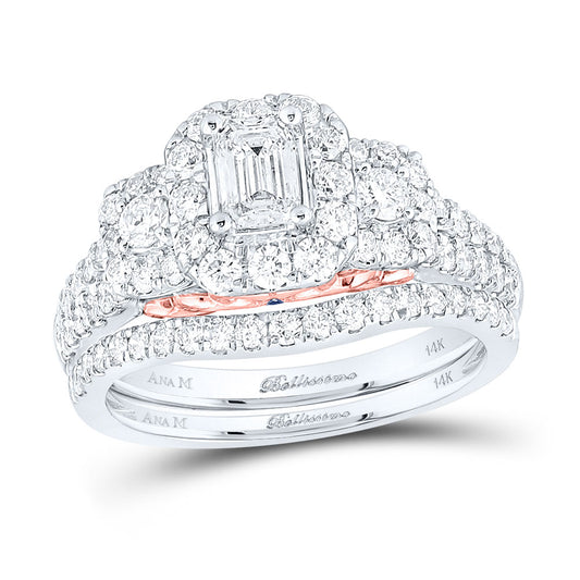 14K Two-tone Gold Emerald Diamond Bridal Wedding Ring Band Set 1-1/2 Cttw, Womens Size: 5-10