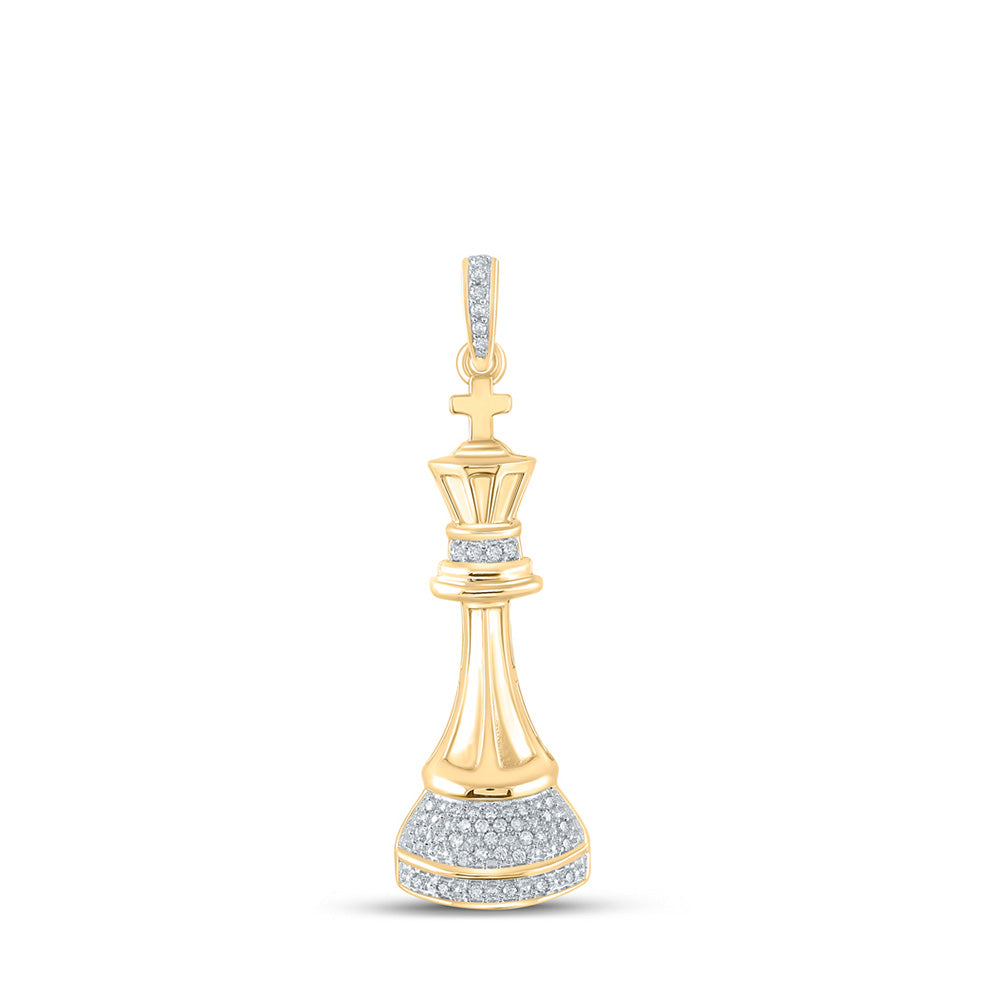 10K Yellow Gold Mens Round Diamond King Chess Piece Charm Pendant 1/10 Cttw