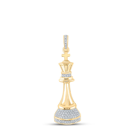 10K Yellow Gold Mens Round Diamond King Chess Piece Charm Pendant 1/10 Cttw