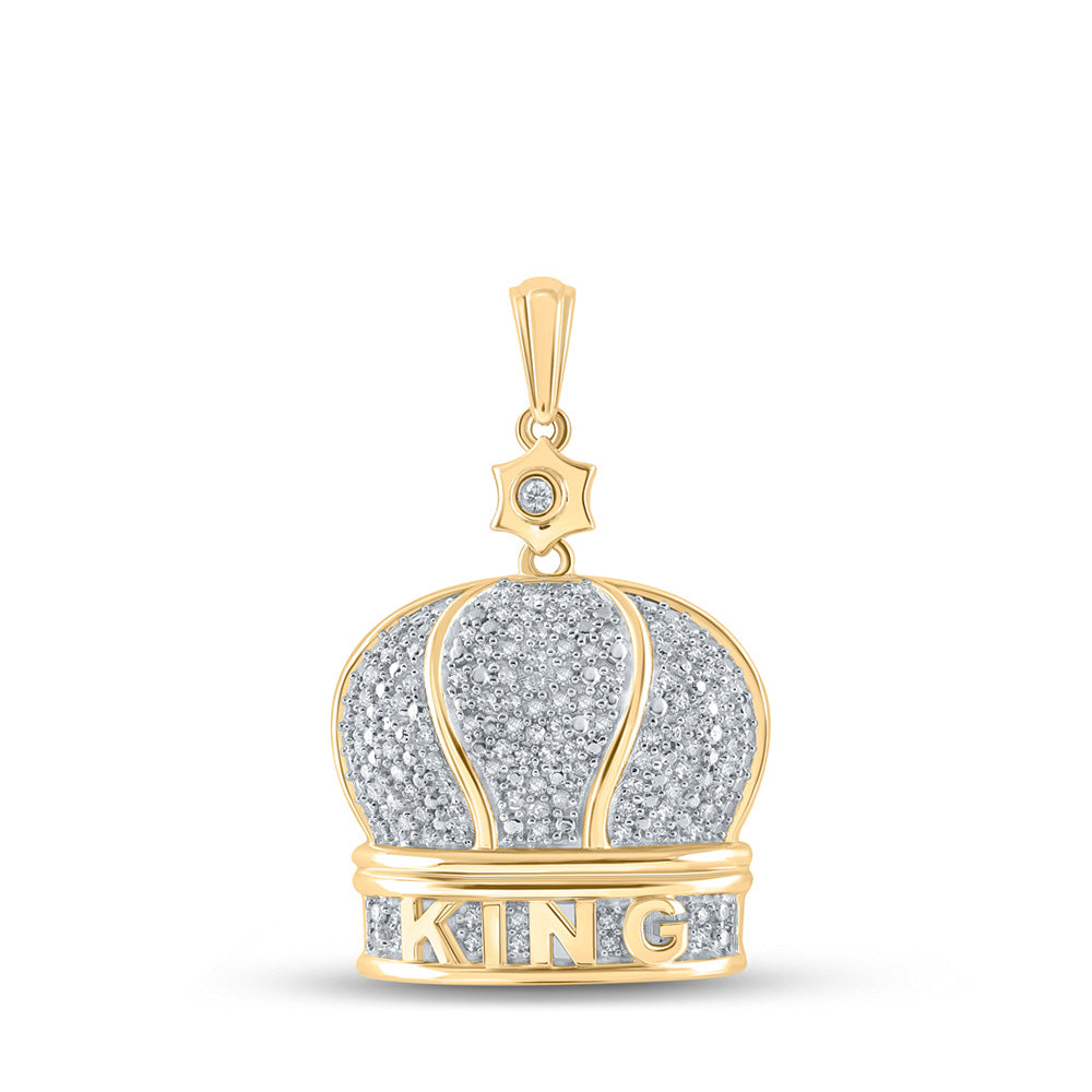 10K Yellow Gold Mens Round Diamond King Crown Charm Pendant 1/4 Cttw