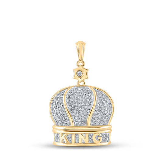 10K Yellow Gold Mens Round Diamond King Crown Charm Pendant 1/4 Cttw