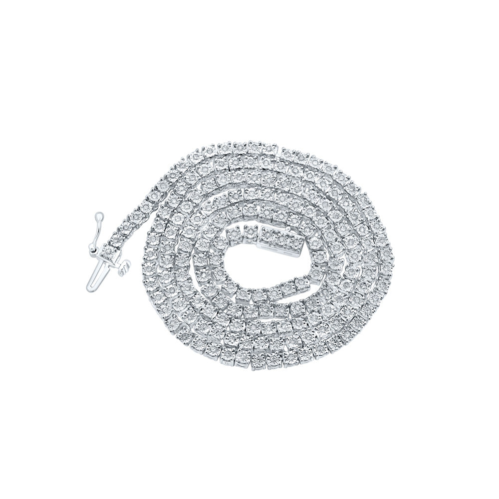 Sterling Silver Mens Round Diamond 20-inch Link Chain Necklace 1-1/3 Cttw, Length: 20 In