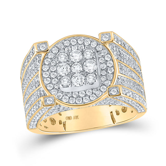 10K Yellow Gold Mens Round Diamond Circle Ring 2-1/3 Cttw, Mens Size: 7-13