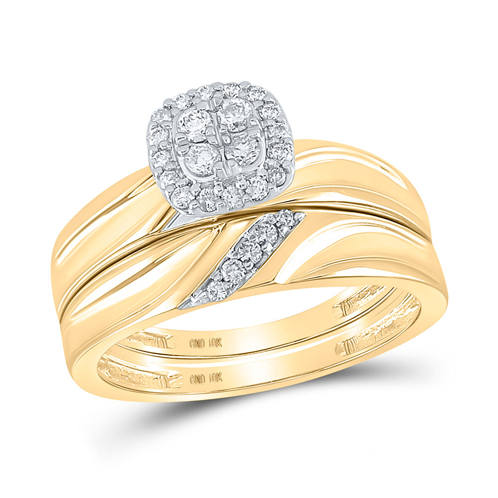 10K Yellow Gold His Hers Round Diamond Cluster Matching Wedding Set 1/3 Cttw, Womens Size: 5-10, Mens Size: 7-13