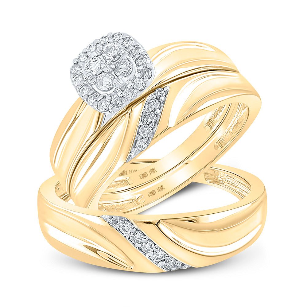 10K Yellow Gold His Hers Round Diamond Cluster Matching Wedding Set 1/3 Cttw, Womens Size: 5-10, Mens Size: 7-13