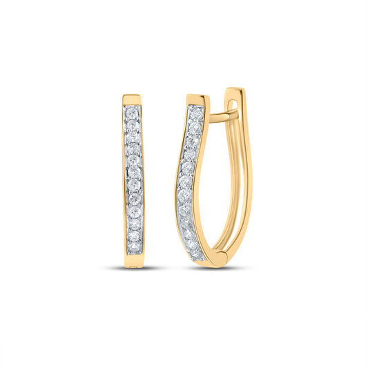 10K Yellow Gold Womens Round Diamond Hoop Earrings 1/4 Cttw
