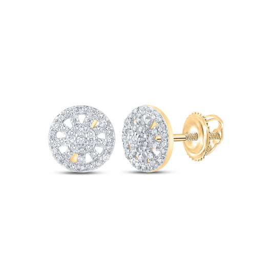 10K Yellow Gold Womens Round Diamond Wagon Wheel Cluster Earrings 1/3 Cttw